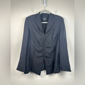 Akris Black Silk Zipper Front Ruched Subtle Stripe Blazer Size 16 EUC